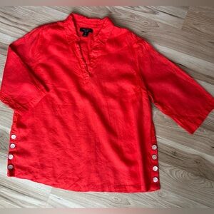 TAHARI Women’s Linen Top size 1X Red Collared 3/4 Sleeve